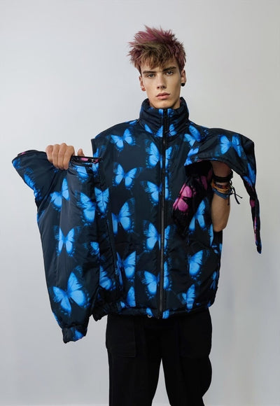 Reversible bomber butterfly jacket detachable puffer in blue