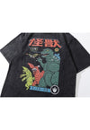 Dinosaur t-shirt old monster tee retro Japanese top in grey