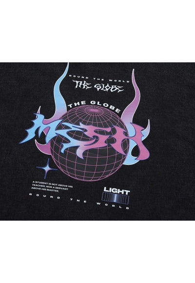 Universe print t-shirt cyber punk tee grunge top in black