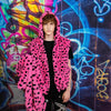 Leopard fleece jacket handmade detachable neon fluffy geometric bomber faux fur animal print coat in 2 in 1 festival jacket pink black