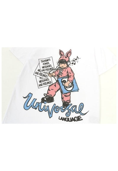 Bunny print t-shirt Anime tee retro cartoon top in white