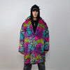 Tie-dye Faux fur leopard coat rainbow long trench marshmallow raver jacket fluffy cheetah fleece festival bomber burning man coat pink blue