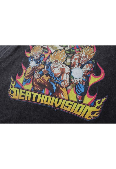 Anime t-shirt old dragon ball Z long tee retro top acid grey