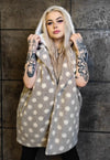 Polka dot fleece coat handmade 2in1 hood trench jacket grey