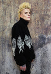 Bones fleece jacket faux fur grunge skeleton bomber in black