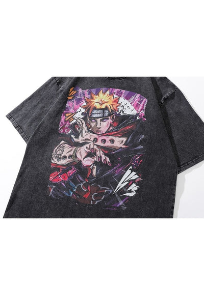 Anime t-shirt old Japanese cartoon tee retro Naruto top grey