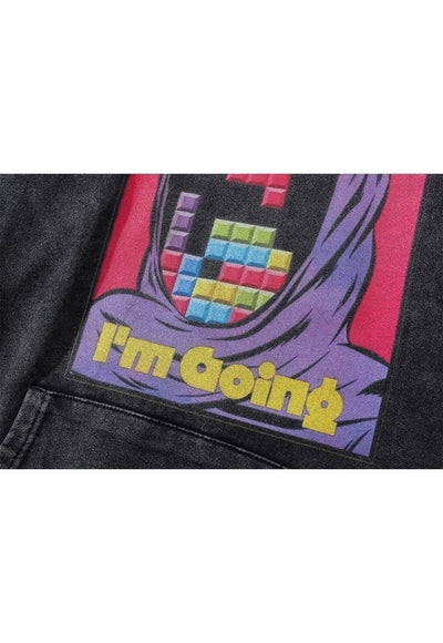Tetris hoodie retro game pullover computer top in acid grey