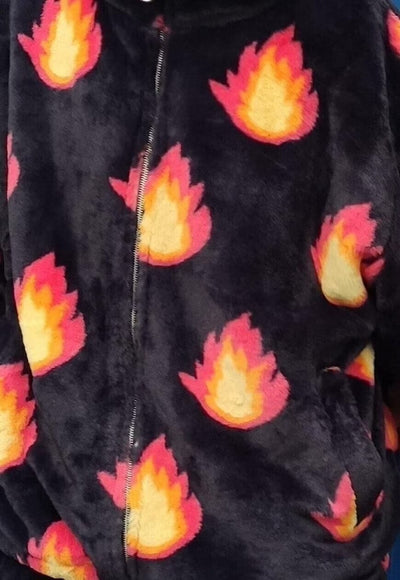 Flame fleece jacket handmade fire bolt bomber in black