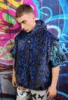 Leopard fleece jacket retro detachable sleeves jacket blue