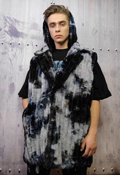 Tie-dye fleece coat handmade 2in1 gradient trench jacket