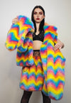 Rainbow faux fur coat cropped unicorn bomber carnival hoodie