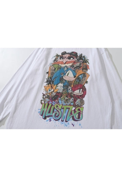 Sonic cartoon t-shirt old hedgehog long tee retro top white