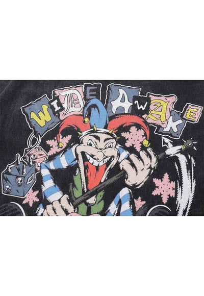 Joker t-shirt clown print tee retro cartoon top vintage grey