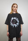 Sun print t-shirt graffiti emoji tee grunge raver top grey