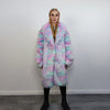 Candy faux fur long coat unicorn trench neon raver bomber fluffy tie-dye fleece psychedelic festival jacket burning man going out coat pink