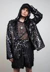 Purple sequin jacket hooded mermaid bomber holographic