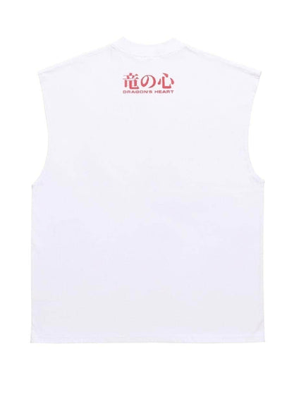 Dragon print sleeveless t-shirt retro tank top surfer vest