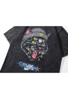 Cat print t-shirt punk top grunge tee retro punk top in grey