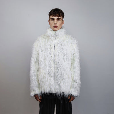 Shaggy faux fur jacket white long hair fluffy going out bomber party fleece fancy dress peacoat high fashion fuzzy Gothic coat rave puffer