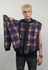 Tie-dye check varsity jacket purple tartan reversible bomber