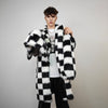 SKA check fur coat plaid long trench chequered gothic overcoat chess pattern bomber festival geometric jacket customizable geometric peacoat