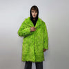 Shaggy faux fur longline coat neon trench bright raver bomber fluffy winter fleece luminous festival jacket burning man fuzzy coat in green