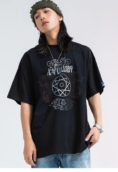 Pentagram t-shirt punk star tee Gothic slogan top in black