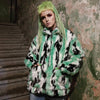 Tiger print faux fur jacket tie-dye fluffy bomber festival varsity raised neck fleece coat high fashion zebra stripe coat in green white