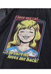 Cat girl print t-shirt retro pussy tee 70s top in acid grey