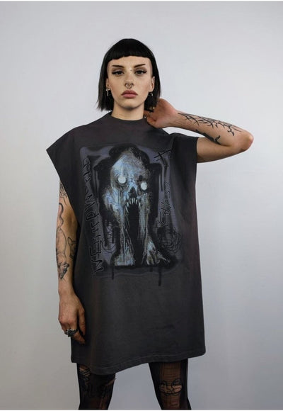 Scary sleeveless t-shirt creepy print tank top surfer vest