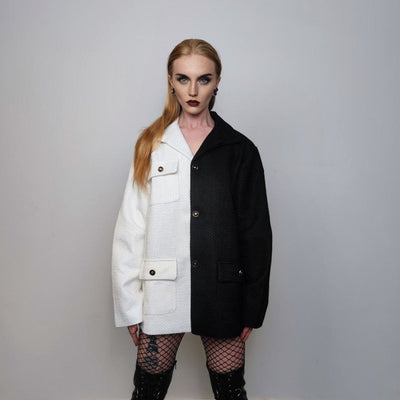 Color block blazer Cruella de Vil jacket textured party bomber grunge going out dual colour coat premium catwalk jacket in white black