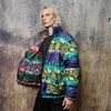 Snake bomber handmade detachable graffiti puffer devil horn jacket tie-dye print python coat reversible jacket in green blue