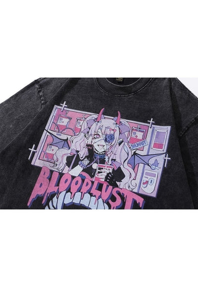 Fang print t-shirt anime tee retro Japanese cartoon top