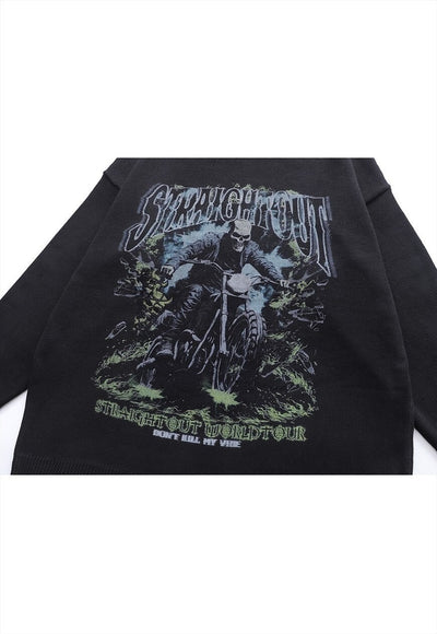 Biker sweater motorcycle jumper ripped knitted skeleton top