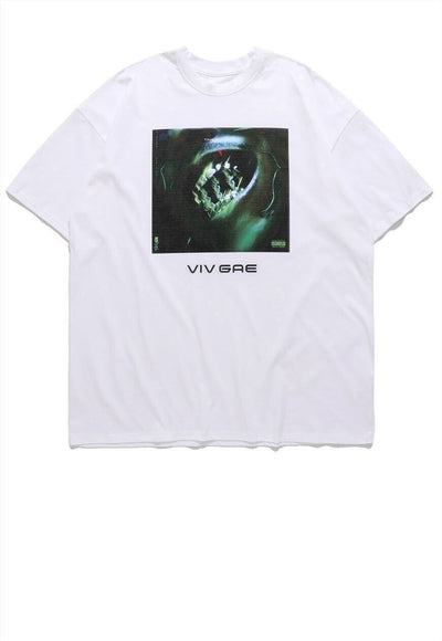 Grillz print t-shirt grunge rap tee raver top in white