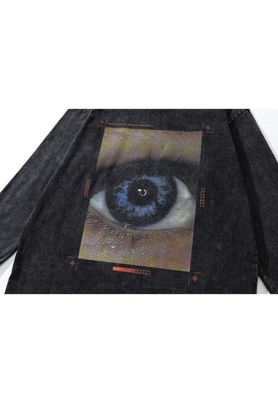 Eye t-shirt grunge long sleeve tee raver top in acid black