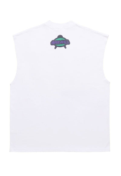 Alien print tank top surfer vest retro UFO sleeveless tshirt