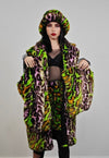 Leopard fauxfur coat green neon animal print festival bomber