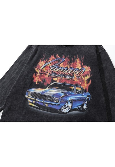 Chevrolet t-shirt retro car print long sleeve tee acid black