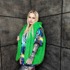 Green fleece jacket handmade detachable fluffy bomber fluorescent faux fur premium raver coat in bright neon techno green