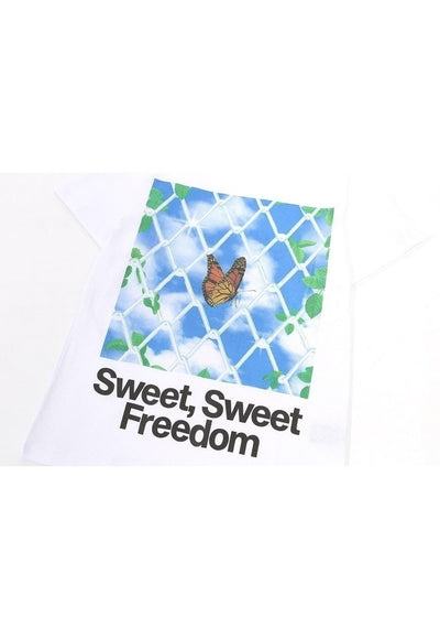 Butterfly print t-shirt prison tee retro freedom top white