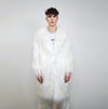 White shaggy fur coat longline hairy trench long hair overcoat fuzzy rave bomber festival jacket acid Burning man customizable peacoat