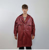 Mid length faux leather coat PU utility trench jacket gorpcore raver varsity going out rubbery high fashion puffer in burgundy red