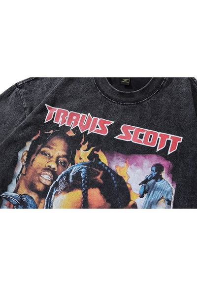 Travis Scott t-shirt rapper tee retro hip-hop top in grey