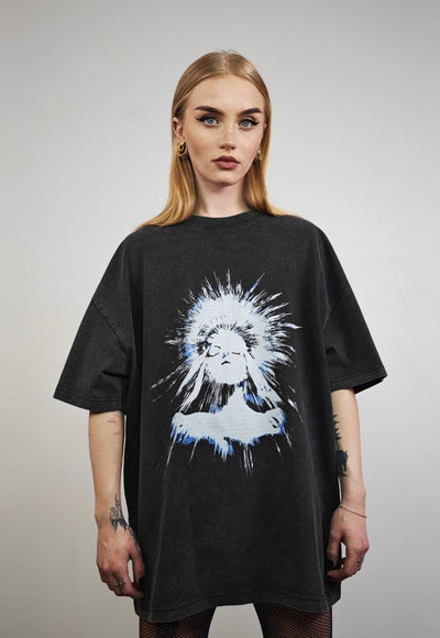 Holy spirit t-shirt saint print tee graffiti top acid grey