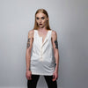 Button up sleeveless vest t-shirt Gothic tank top grunge crew neck tee rocker surfer vest in white