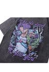 Anime t-shirt Japanese cartoon tee retro top in vintage grey