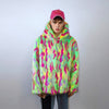 Hooded faux fur jacket psychedelic coat shaggy trench bright raver bomber fluffy fleece festival jacket neon burning man overcoat green pink