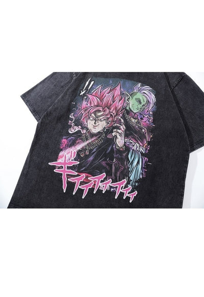 Anime print t-shirt Japanese cartoon tee skater top in black