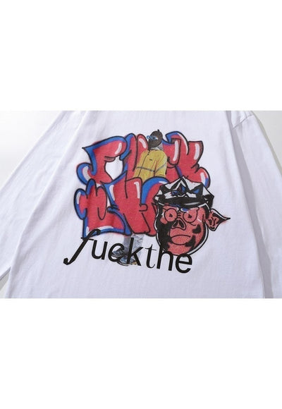 Graffiti t-shirt old rapper long tee retro hiphop top white